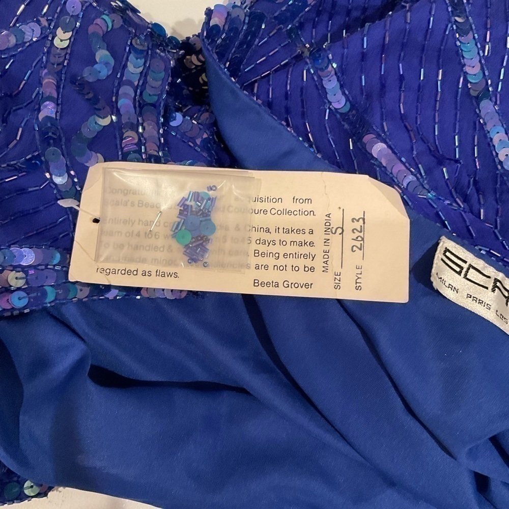 SCALA Milan Paris Los Angeles blue silk sequin vintage dress, New With Tags! - Picture 2 of 12